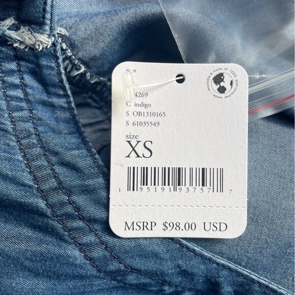 NWT Free People We The Free Summer Love Top Flowy Indigo Blue Tie Sleeve Size XS - Picture 14 of 15